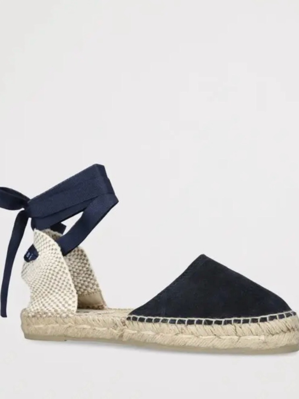 Manebi | canvas/suede ankle tie espadrille navy/tan